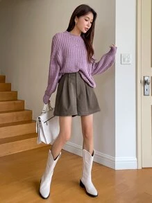 DAZY Solid Plicated Wide Leg Shorts - Mocha Brown - View 9