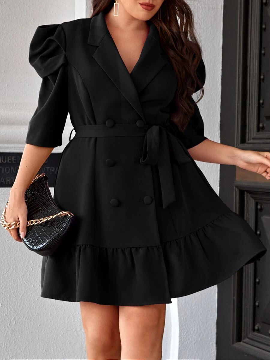 SHEIN Privé Áo vest Plus size Thắt lưng Nút đôi Viên lá sen màu trơn Thanh lịch - màu đen - Xem 1