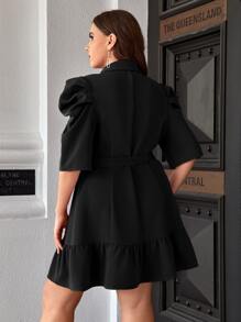 SHEIN Privé Áo vest Plus size Thắt lưng Nút đôi Viên lá sen màu trơn Thanh lịch - màu đen - Xem 3