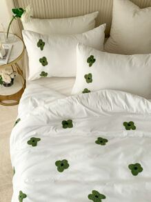 Flower Design Duvet Cover Set Without Filler - White - View 5