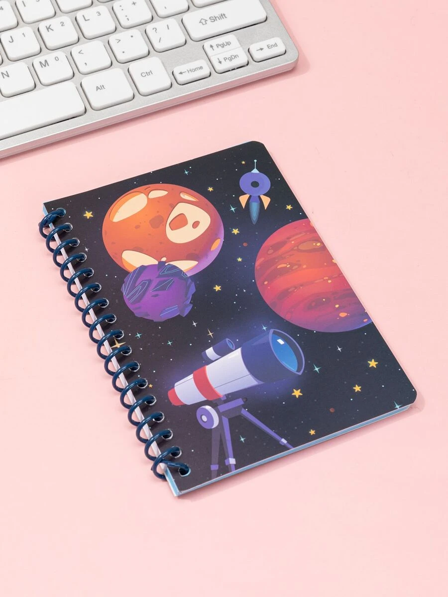 1pc Space Themed Student Writing Notebook, Color Random, Portable (11*14.5cm) - Multicolor - View 1