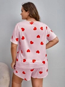 SweetSlumber Plus Heart Pattern PJ Set / Pajama Set - Baby Pink - View 2