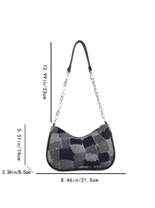 Bolso baguette mezclilla de color combinado con cadena - Multicolor - Ver 4