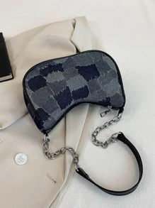 Bolso baguette mezclilla de color combinado con cadena - Multicolor - Ver 5