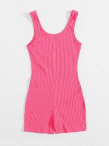 SHEIN EZwear 大圓領羅紋針織背心彈力緊身連身短褲 - 粉色 - 查看 2
