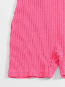 SHEIN EZwear 大圓領羅紋針織背心彈力緊身連身短褲 - 粉色 - 查看 3