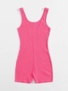 SHEIN EZwear 大圓領羅紋針織背心彈力緊身連身短褲 - 粉色 - 查看 4