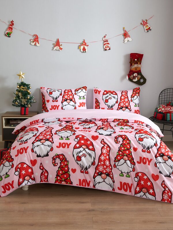 Christmas Gnome Print Duvet Cover Set Without Filler
