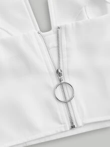 SHEIN MOD Bộ đồ hai mảnh nữ Nút Túi Dây kéo Uốn nếp màu trơn Thanh lịch - trắng - Xem 3