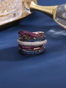 1pc Fashionable Luxury Style Multicolor Cubic Zirconia Women's Wrap Around Ring, Mother's Day Gift - Multicolor - View 2