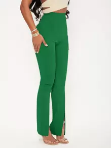 SHEIN SXY High Waist Split Hem Trousers - Green - View 4