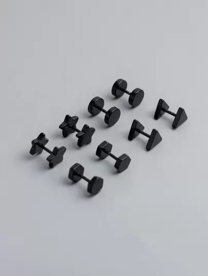 4 đôi bông tai thiết kế hình ngôi sao và hình tam giác bằng thép không gỉ thời trang và phổ biến dành cho nam giới để làm quà tặng trang sức và cho vẻ ngoài sành điệu