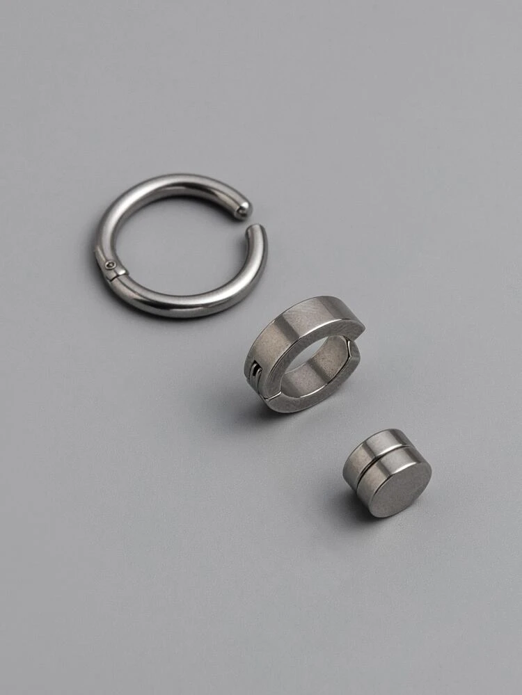 Fashionable and Popular 2pcs Men Cuff Hoop Earring & 1pc Magnetic Earring Stainless Steel for Jewelry Gift and for a Stylish Look