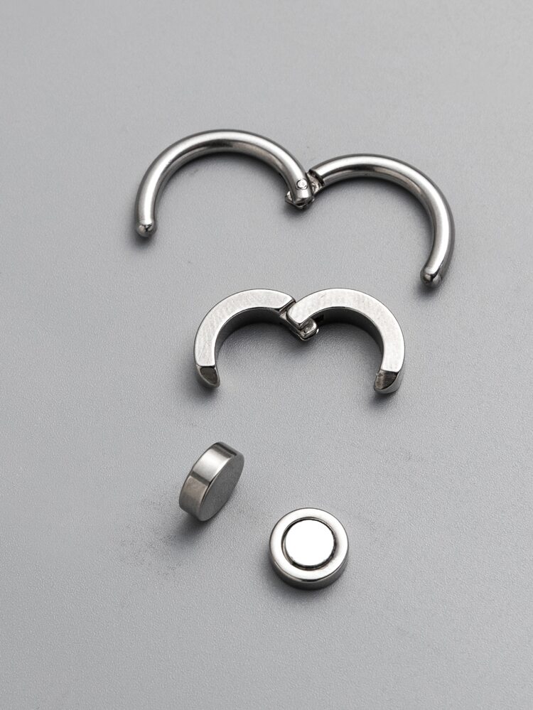 Fashionable and Popular 2pcs Men Cuff Hoop Earring & 1pc Magnetic Earring Stainless Steel for Jewelry Gift and for a Stylish Look