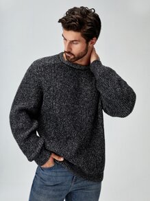 Manfinity Homme Men Round Neck Marled Knit Sweater - Dark Grey - View 1