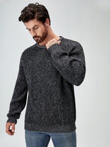 Manfinity Homme Men Round Neck Marled Knit Sweater - Dark Grey - View 2