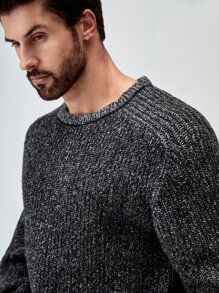 Manfinity Homme Men Round Neck Marled Knit Sweater - Dark Grey - View 3