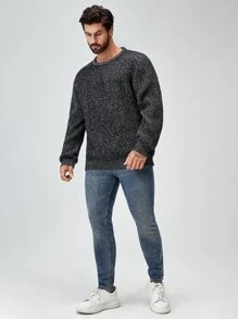 Manfinity Homme Men Round Neck Marled Knit Sweater - Dark Grey - View 4