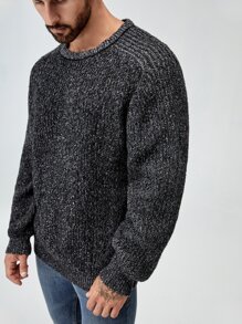 Manfinity Homme Men Round Neck Marled Knit Sweater - Dark Grey - View 6