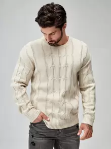 Manfinity 男士麻花編織套頭毛衣 - 杏色 - 查看 1