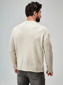 Manfinity 男士麻花編織套頭毛衣 - 杏色 - 查看 4