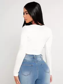 SHEIN PETITE Square Neck Asymmetrical Hem Spring Tee