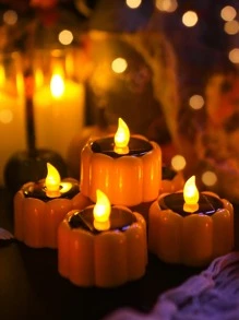 1pc Halloween Pumpkin Shaped LED Flameless Candle - Yellow - View 1