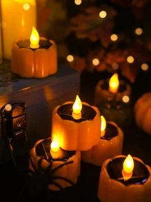 1pc Halloween Pumpkin Shaped LED Flameless Candle - Yellow - View 2