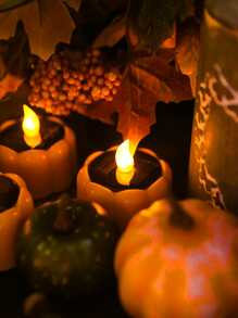 1pc Halloween Pumpkin Shaped LED Flameless Candle - Yellow - View 3