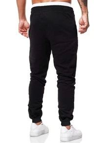 ROMWE MEN Hombres Pantalones deportivos con estampado de letra - Negro - Ver 2
