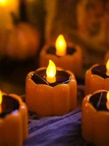 1pc Halloween Pumpkin Shaped LED Flameless Candle - Yellow - View 6