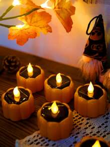 1pc Halloween Pumpkin Shaped LED Flameless Candle - Yellow - View 7