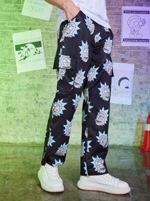 ROMWE MEN Rick and Morty | ROMWE Guys Cartoon Print Pants - Black - View 3