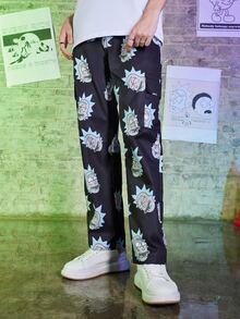 ROMWE MEN Rick and Morty | ROMWE Guys Cartoon Print Pants - Black - View 5
