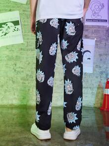 ROMWE MEN Rick and Morty | ROMWE Guys Cartoon Print Pants - Black - View 6