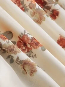 SHEIN MOD Vestido de tirantes con estampado floral con fruncido fruncido de malla - Albaricoque - Ver 5