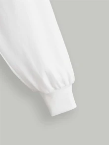 SHEIN MOD Floral Appliques Drop Shoulder Crop Pullover - White - View 4