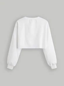 SHEIN MOD Floral Appliques Drop Shoulder Crop Pullover - White - View 5