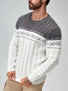 Manfinity Men Argyle Pattern Cable Knit Jumper - Multicolor - View 1