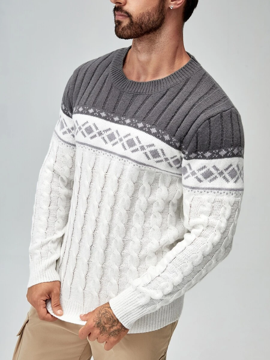 Manfinity Men Argyle Pattern Cable Knit Jumper - Multicolor - View 1