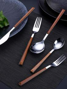 5 件套不锈钢勺子、叉子和刀子学校用品、圣诞礼物 - 銀色 - 查看 4