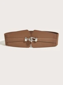 Metal Buckle Elastic Belt - Brown - View 2