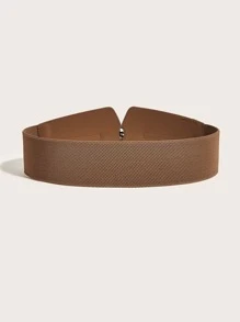 Metal Buckle Elastic Belt - Brown - View 3
