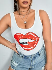 CovetEZ Áo hai dây Plus Size Con số Giải trí - trắng - Xem 1