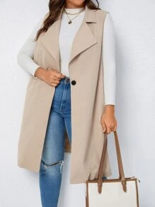 SHEIN LUNE Plus Lapel Neck Single Button Vest Coat - Apricot - View 1