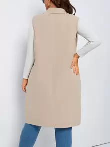 SHEIN LUNE Plus Lapel Neck Single Button Vest Coat - Apricot - View 2