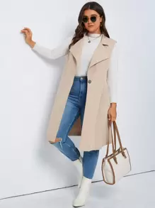 SHEIN LUNE Plus Lapel Neck Single Button Vest Coat - Apricot - View 3