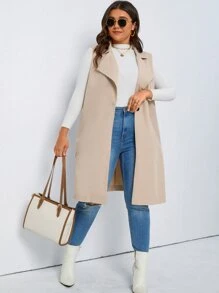 SHEIN LUNE Plus Lapel Neck Single Button Vest Coat - Apricot - View 4