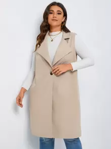 SHEIN LUNE Plus Lapel Neck Single Button Vest Coat - Apricot - View 6