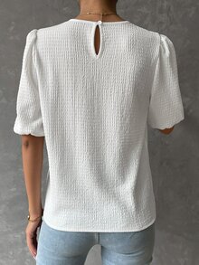 SHEIN LUNE Blusa unicolor de manga farol - Blanco - Ver 2